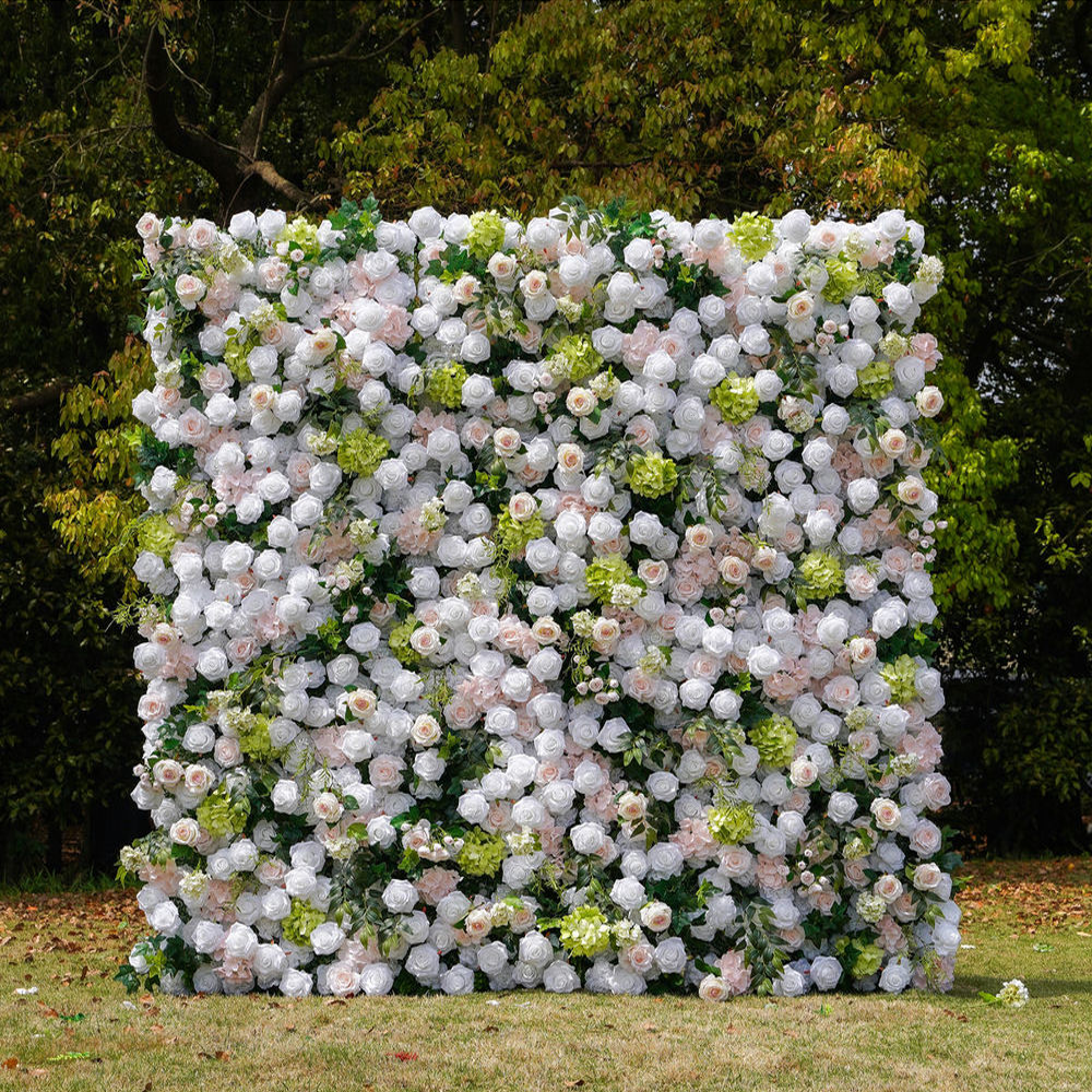 12_ 2025 New 5D Fabric Artificial rolling up curtain flower wall - Image 1