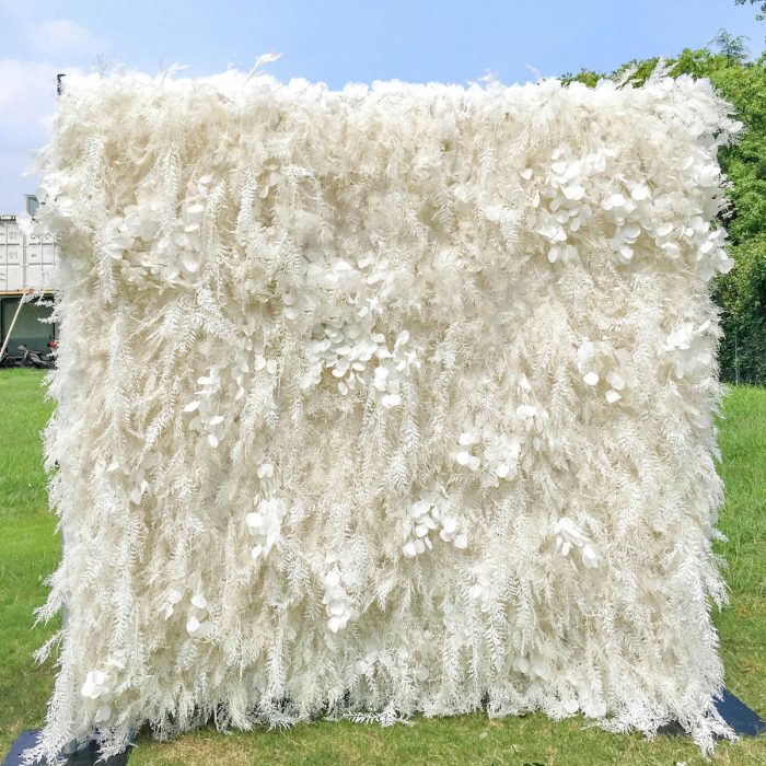 Dream£º5D White Fabric Artificial rolling up curtain flower wall - Image 1
