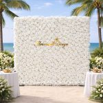 2026 New  White Roses Fabric Artificial rolling up curtain flower wall  Backdrop