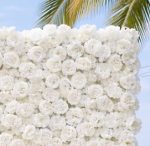 2026 New  White Roses Fabric Artificial rolling up curtain flower wall  Backdrop - Image 4